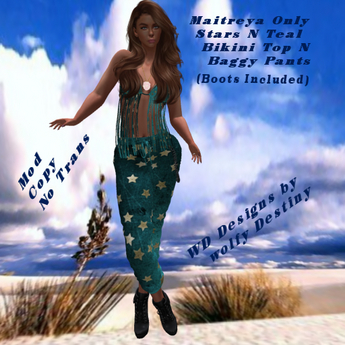 Second Life Marketplace - Maitreya Stars N Teal Bikini Top N Baggy